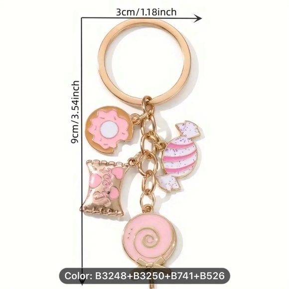 NXQXN Sweet Pink Candy & Donut Charm Keychain - Gold-Toned - Picture 4 of 5